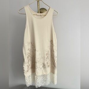 LOGO Lavish Cream embroidered cotton/modal Lace neutral boho minidress S